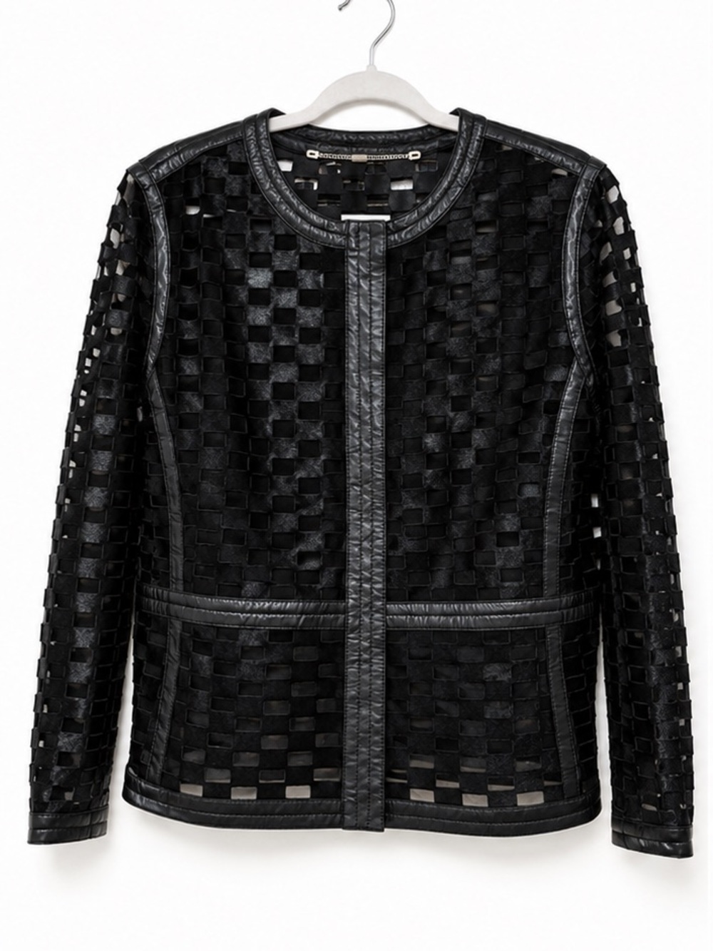 Escada Black Woven Leather-Trim Jacket - Women